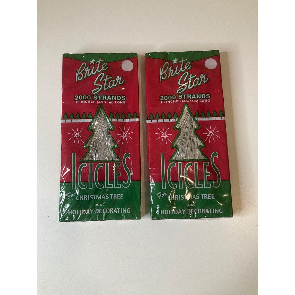 Vintage Christmas Tree Icicles Set (2) Tinsel Brite Star Shiny Nostalgic USA
